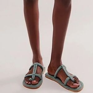 FREE PEOPLE Hadden Blue Green Slide Thong Sandle Size 8